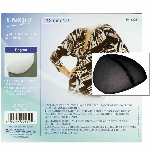 UNIQUE SEWING Covered Raglan Shoulder Pads Black - 12mm (½") - 2pcs