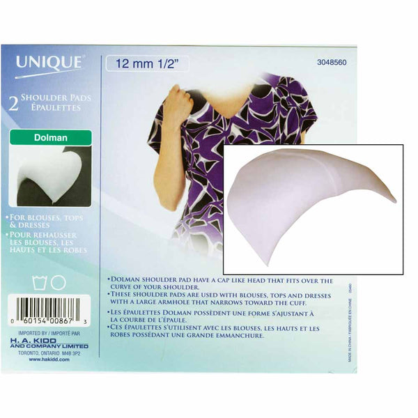 UNIQUE SEWING Covered Dolman Shoulder Pads White - 12mm (½") - 2pcs
