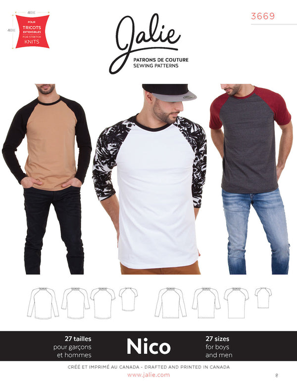 Patron Jalie 3669 - T-shirts raglan NICO