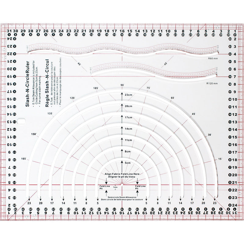 KOMFORT KUT Slash-N-Circle Quilting Ruler - 9⅞ x 12½" (25cm x 32cm)