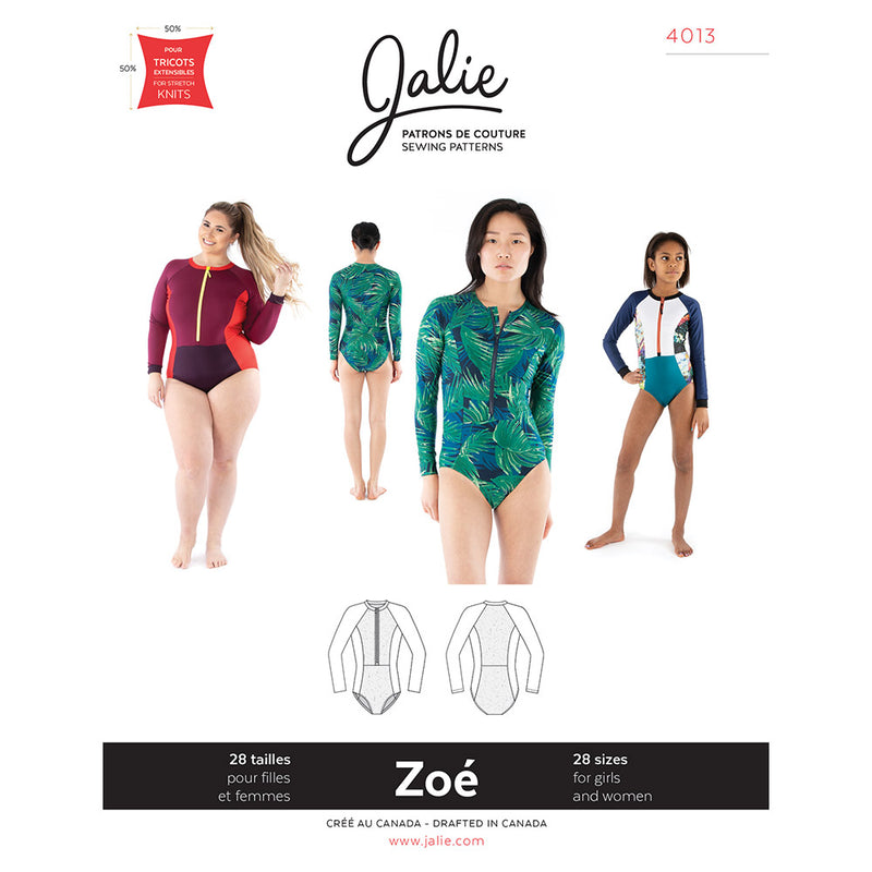 Jalie Pattern - 4013 ZOE Long-Sleeve Front-Zip Swimsuit