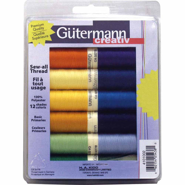 GUTERMANN Ensemble de 12 mcx de fil pour tout coudre 100m - couleurs primaires