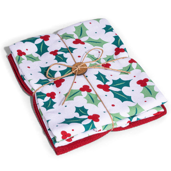 Set of 2 Kitchen Towels Holly - White - 16 x 27''