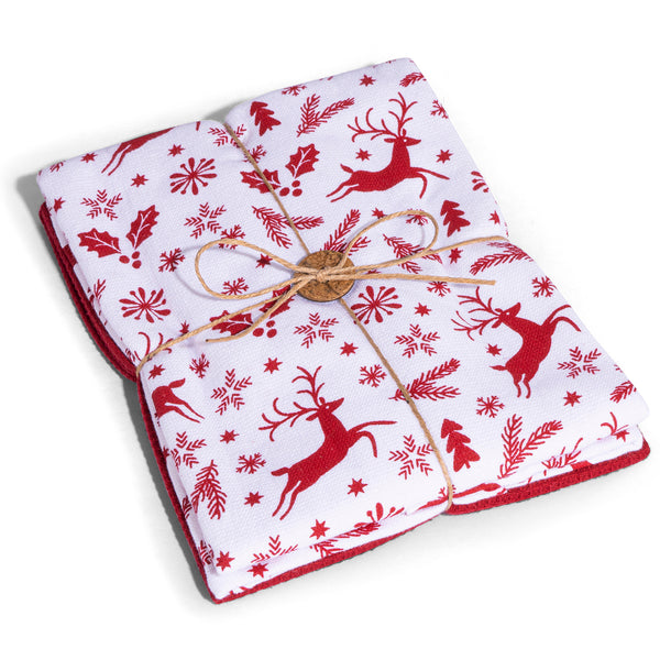 Set of 2 Kitchen Towels Deers - Red - 16 x 27''