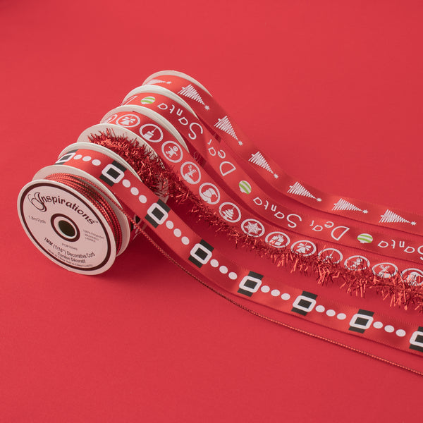 Christmas Satin Ribbons Assortment - Red Santa (6pcs)