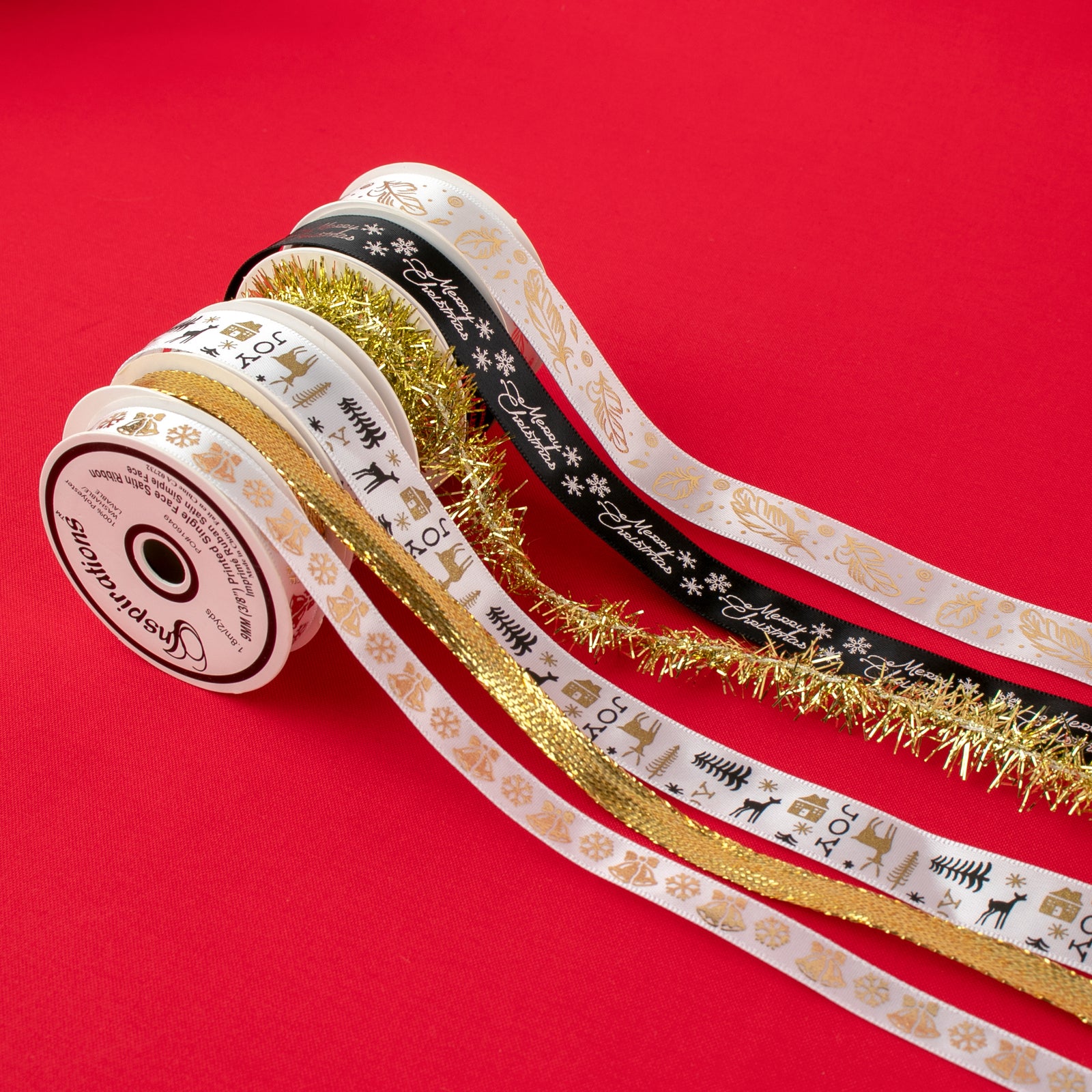 Ruban Rouge à Motif De Rennes De 6,3 Cm X 6 M Avec Fil Métallique