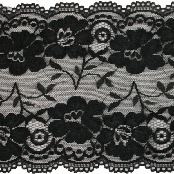 Stretch lace Trims - 6 inches - Black Fabricville Stretch lace Trims - 6 inches - Black Fabricville