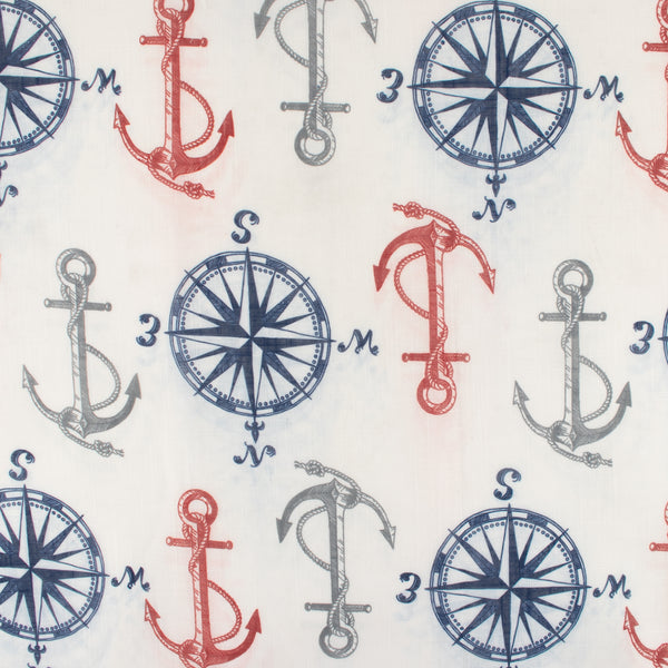 Home Decor Fabric - The Essentials Printed Sheer - Anchors - White