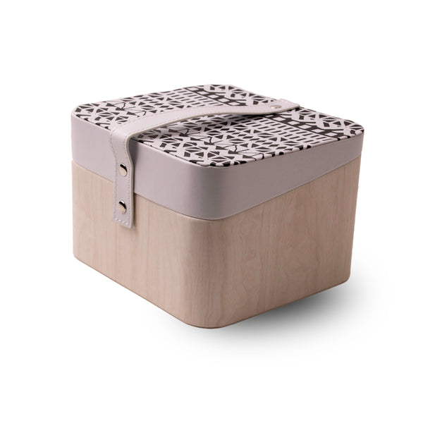 Portable Storage Box - Square Cream with Black/White Print