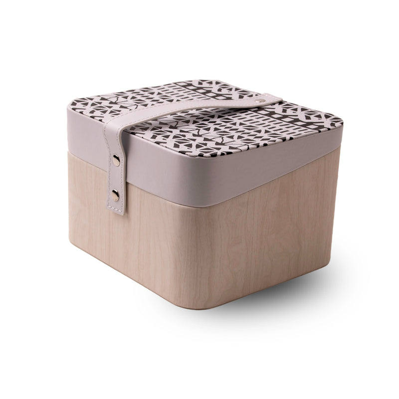 Boîte de rangement portable - carrées crème avec motifs noir et blanc