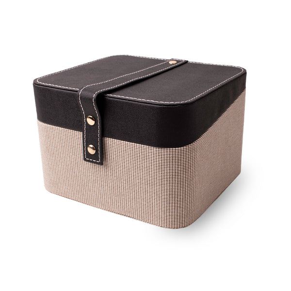 Storage Box - Square Light Brown with Black Leather