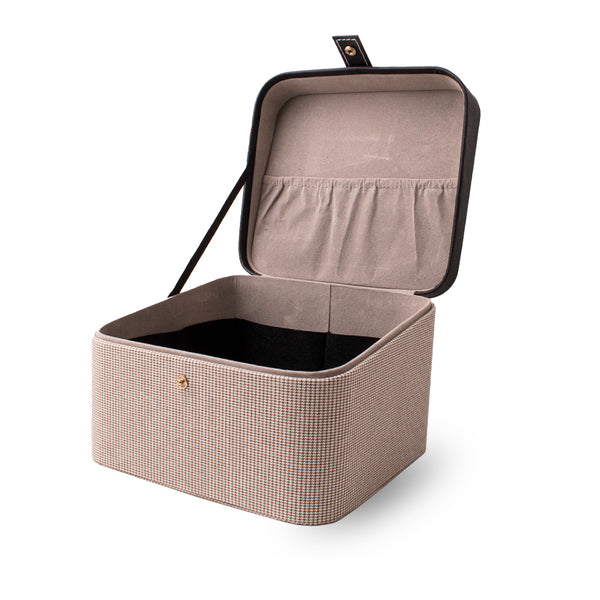 Storage Box - Square Light Brown with Black Leather