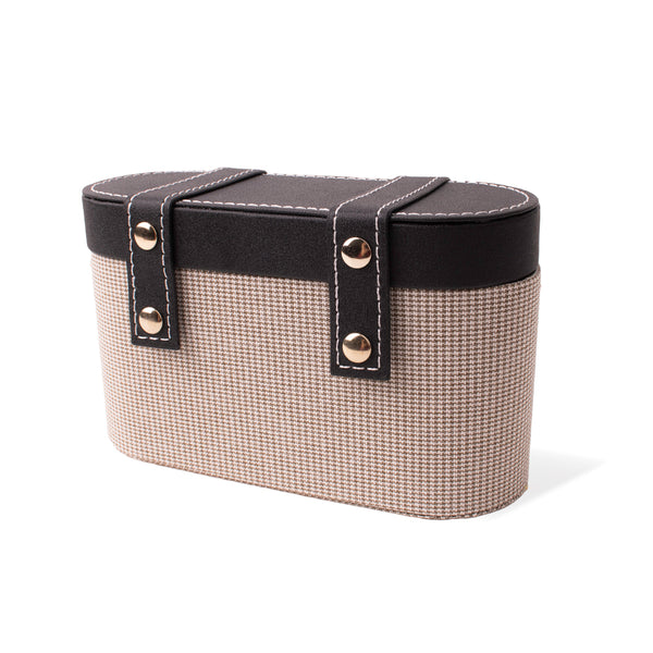 Storage Box - Oval Light Brown with Black Leather