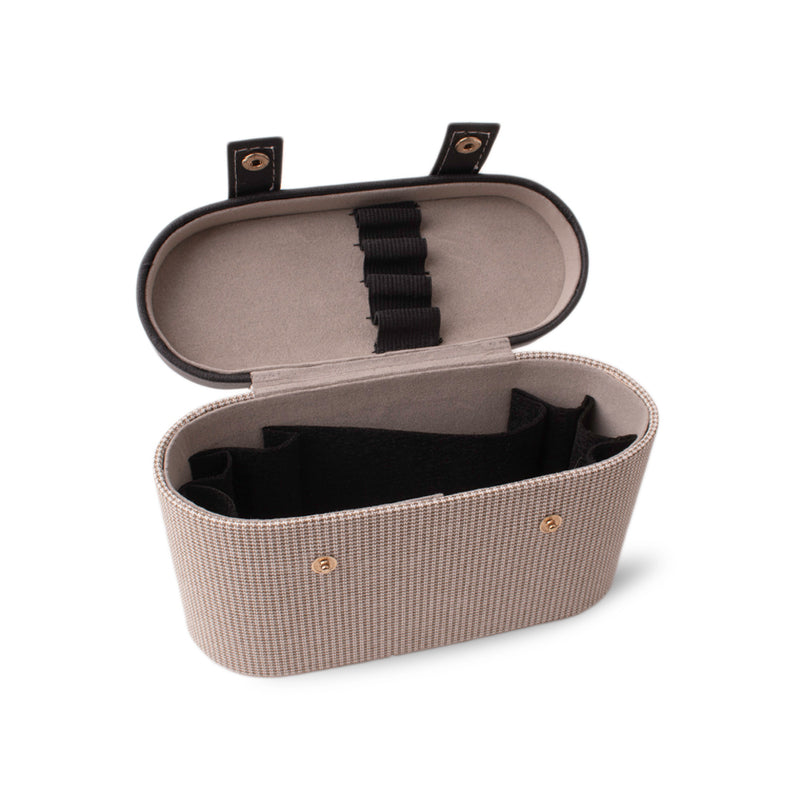 Storage Box - Oval Light Brown with Black Leather