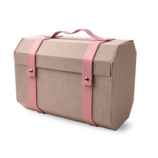 Storage Box - Octagon Light Brown with Pink Leather