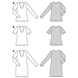 BURDA - 6075 T-shirt, robe – forme droite avec encolure en V