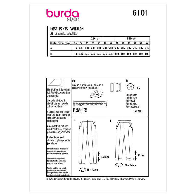 BURDA - 6101 Trousers/Pants