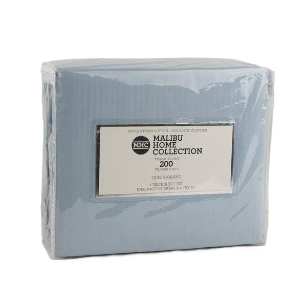Malibu Home - 200 Thread Count Egyptian Cotton Sheet Set - Sky Blue - Queen size