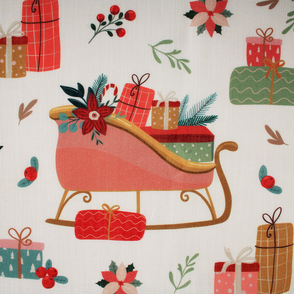 Home Decor Fabric - Vintage Christmas - Sled White