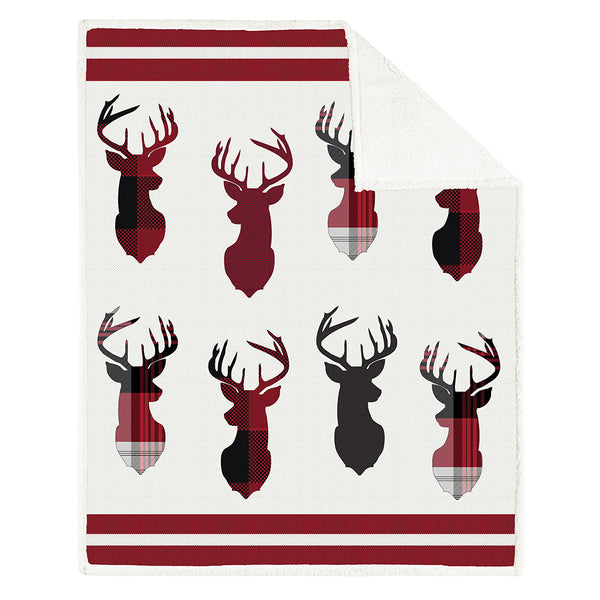 Decorative Printed Throw - With Sherpa Backing - Deer - 48 x 60 inch (123 x 153 cm)