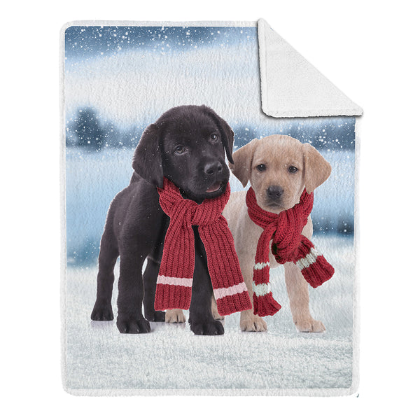 Decorative Printed Throw - With Sherpa Backing - Puppy - 48 x 60 inch (123 x 153 cm)