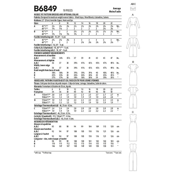 B6849 MISSES' FIT PATTERN DRESSES (size: 8-10-12-14-16-18-20-22)
