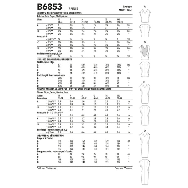 B6853 MISSES' TUNIC & DRESSES (size: XSM-SML-MED)