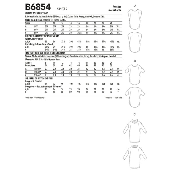 B6854 MISSES' TOPS & TUNIC (size: 16-18-20-22-24)