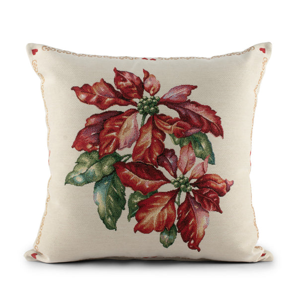 Decorative cushion cover - Tapestry - Pointsettia - Beige - 18 x 18''
