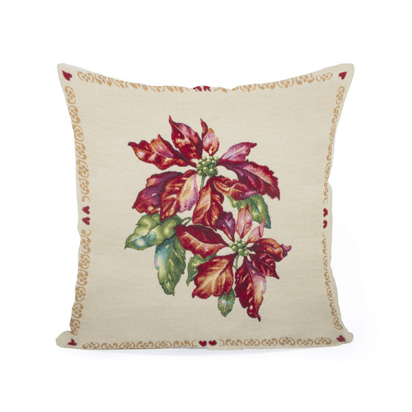 Decorative cushion cover - Tapestry - Pointsettia - 18 x 18''