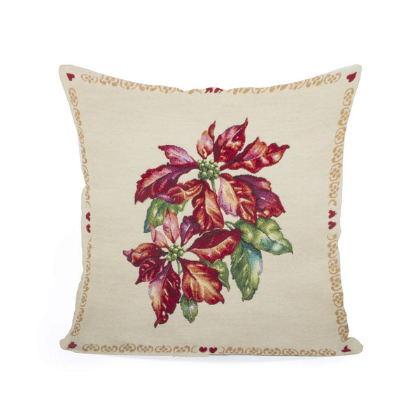 Decorative cushion cover - Tapestry - Pointsettia - 18 x 18''