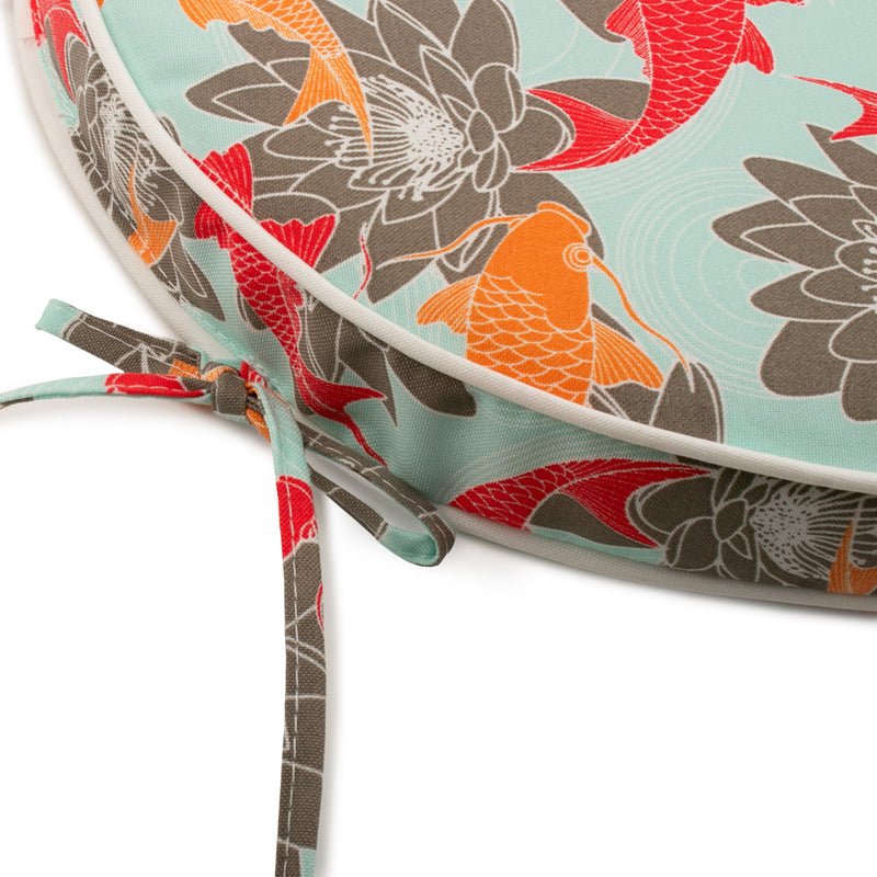 Indoor/Outdoor chair pad cushion - Koi - Aqua - 18 x 18 x 1.5''