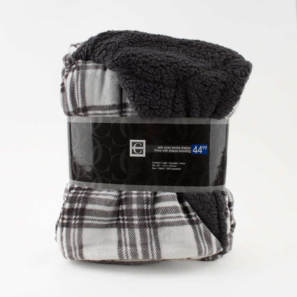 Decorative Printed Throw with Sherpa Backing Black 50 x 60