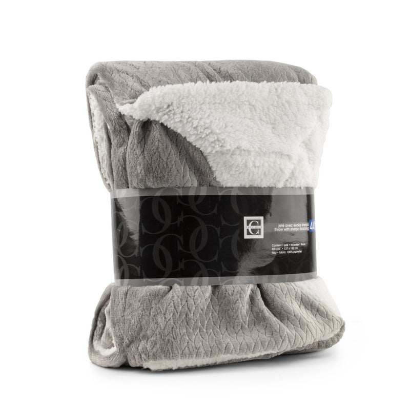 Decorative Embossed Throw with Sherpa Backing - Grey - 50 x 60''