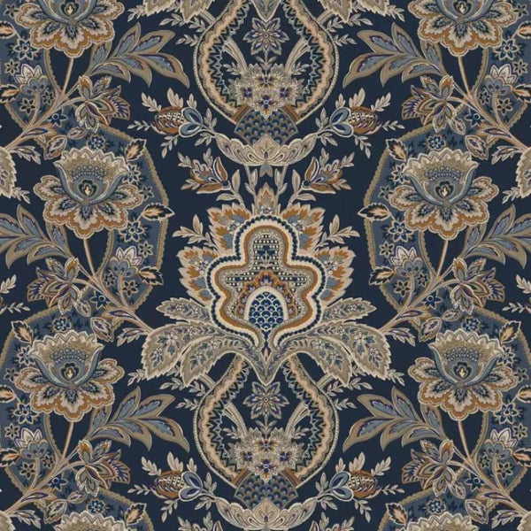 fabric-paisley-damask-navy-printed-velvet-flat_28x8 Sample.