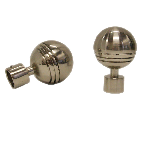 BRUSHED SILVER RIDGED BALL FINIAL - for a  ¾'' (19mm) diameter rod