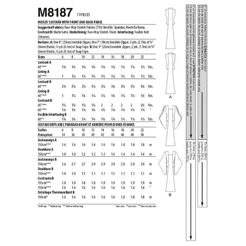 M8187 Misses' Leotard With Front & Back Panel (size: 6-8-10-12-14 )