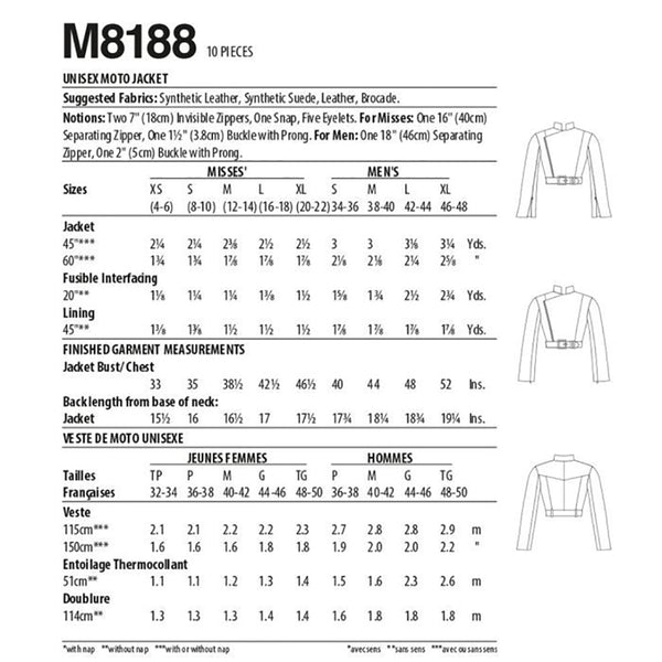 M8188 Unisex Moto Jacket (size: XS-XL )