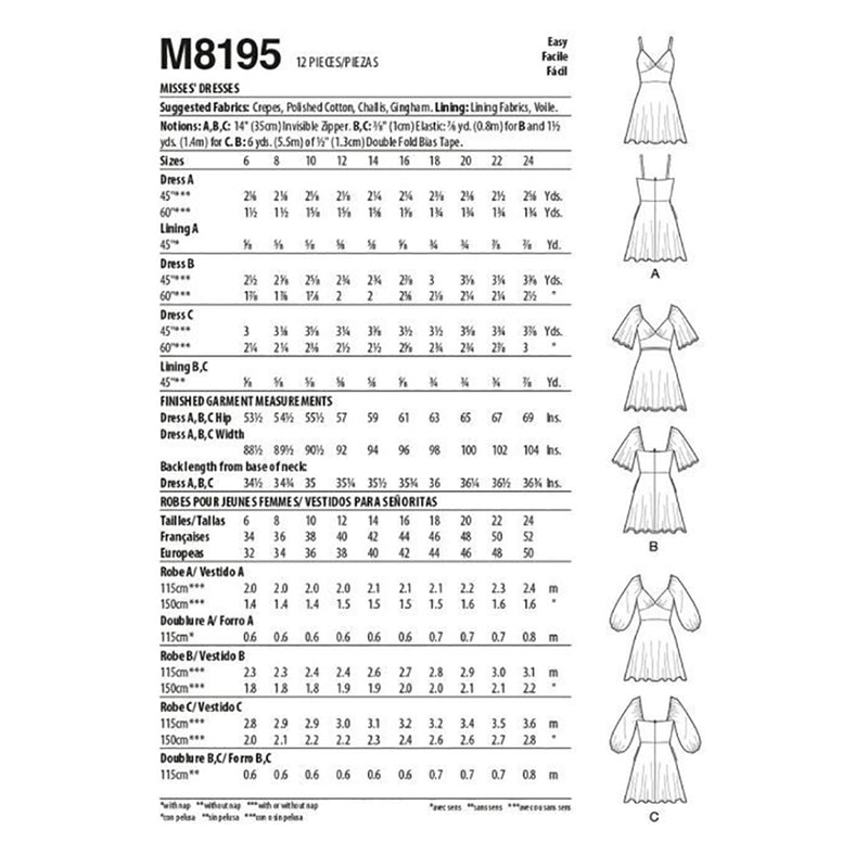 M8195 Misses' Dresses (size: 16-18-20-22-24)