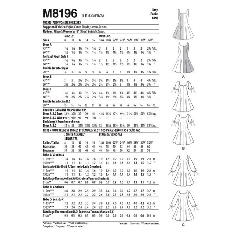 M8196 Misses' & Women's Dresses (size: 8-10-12-14-16)