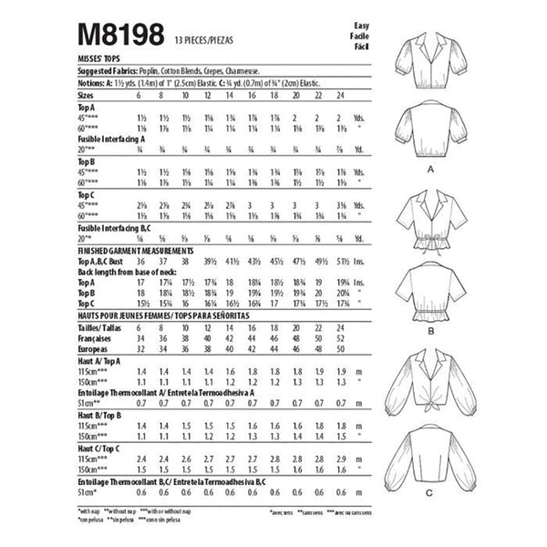 M8198 Misses' Tops (size: 16-18-20-22-24)