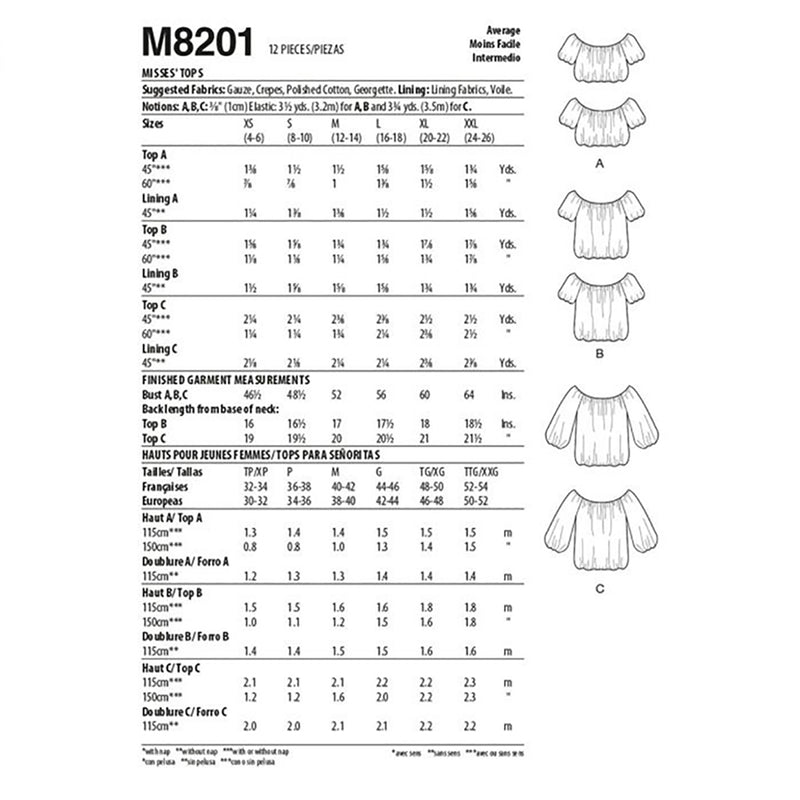 M8201 Misses' Tops (size: XS-S-M)