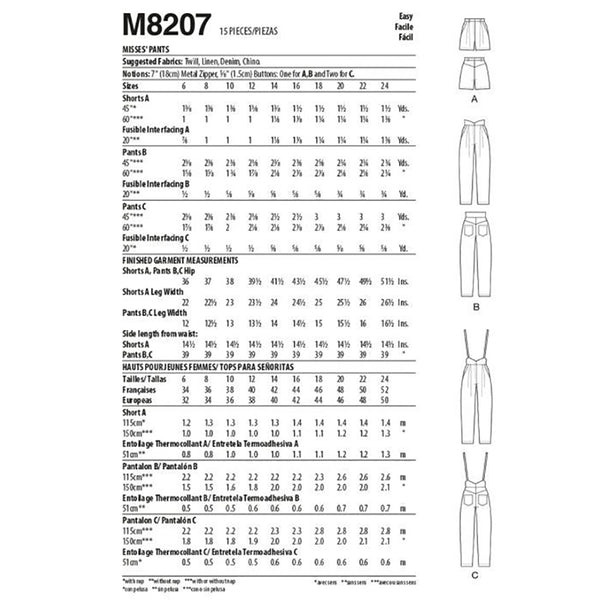 M8207 Misses' Pants (size: 16-18-20-22-24)