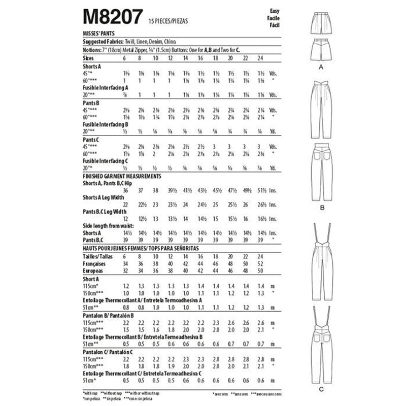 M8207 Misses' Pants (size: 16-18-20-22-24)