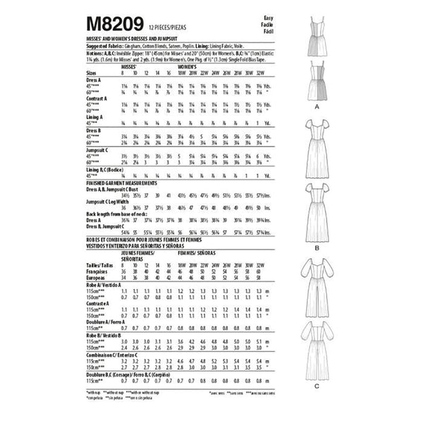M8209 Misses' & Women's Dresses & Jumpsuit (size: 26W-28W-30W-32W)