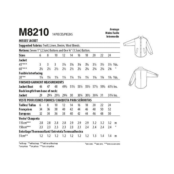 M8210 Misses' Jacket (size: 6-8-10-12-14)