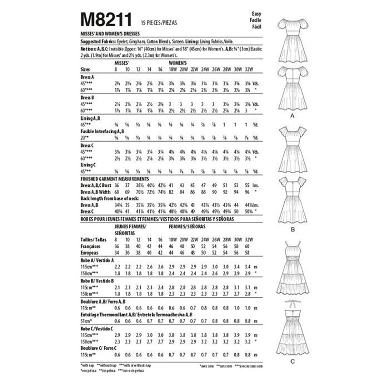 M8211 Misses' & Women's Dresses (size: 18W-20W-22W-24W)