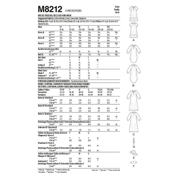 M8212 Misses' Dresses, Belt, Hat & Mask				 (size: L-XL-XXL)