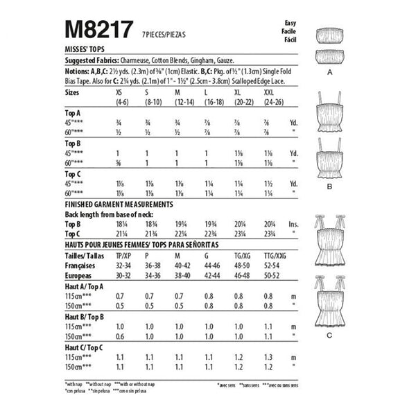 M8217 Misses' Tops				 (size: XS-S-M)