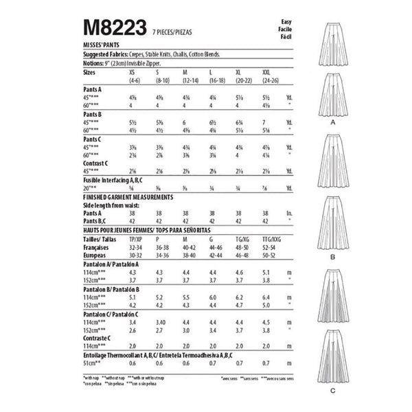 M8223 Misses' Pants (size: XS-S-M)